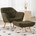 Green Sherpa Accent Chair with Ottoman ，Modern Reading Chair with Ottoman Set, Comfy Fuzzy Armchair Living Room Chair Lounge Chair with Wood Legs for Small Spaces Bedroom Apartment-Ruum Studio Home