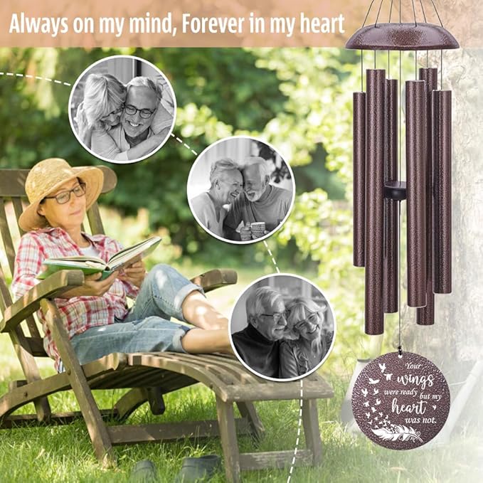 Wind Chimes Personalized, Metal Deep Tone Wind Chimes in Loving Memory, Custom Text for Loss of Loved Mom/Dad, Sympathy Gifts Wind Chime Memorial Gifts for Funeral Outdoor 36inch-Ruum Studio Home