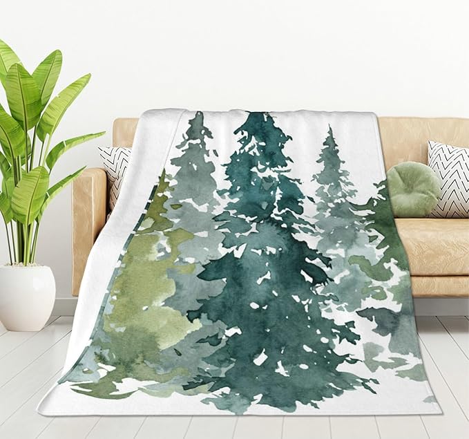 HGOD DESIGNS Watercolor Grey Fir Trees Forest Blanket,Coniferous Tree Decor Blankets Soft Warm Throw for Women Birthday, Home Living Room Decoration 40"x50"-Ruum Studio Home