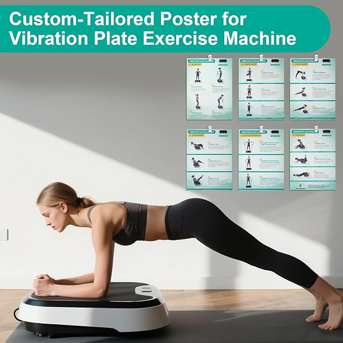 Vibration Plate Exercise Machine Poster - Upgraded 6 Workout Guidance & 10 Pcs Planner & 10 Pcs Double-Sided Clips, Comprehensive Whole Body Wave Vibrating Workout Chart, Pink-Ruum Studio Home