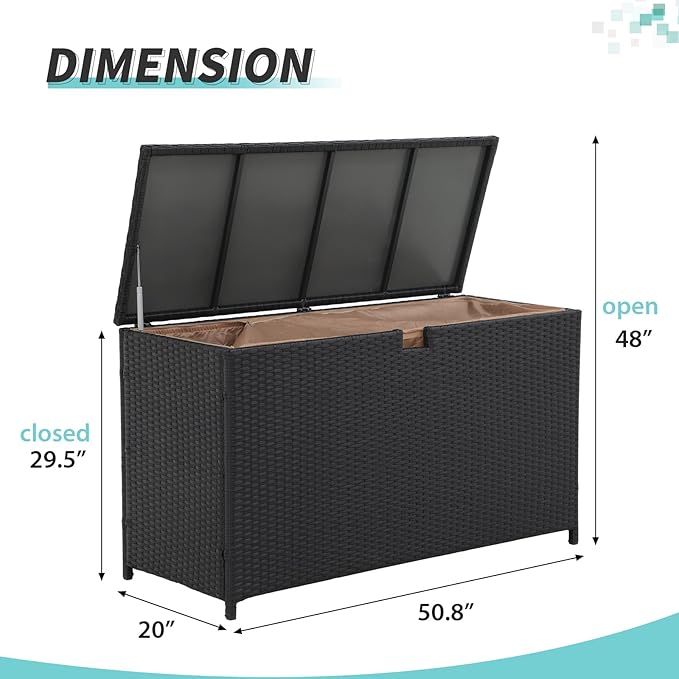 Super Patio Outdoor Patio Storage Box Waterproof, 120 Gallon Large Deck Box Wicker Storage Bin for Cushions, Garden Tools, Black-Ruum Studio Home