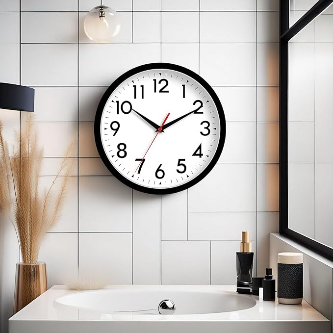 14 Inch Wall Clock Large Battery Operated Big Silent Non Ticking Analog Clock Decorative for Living Room Office Kitchen Outdoor Classroom Bedroom Bathroom School(Black)-Ruum Studio Home