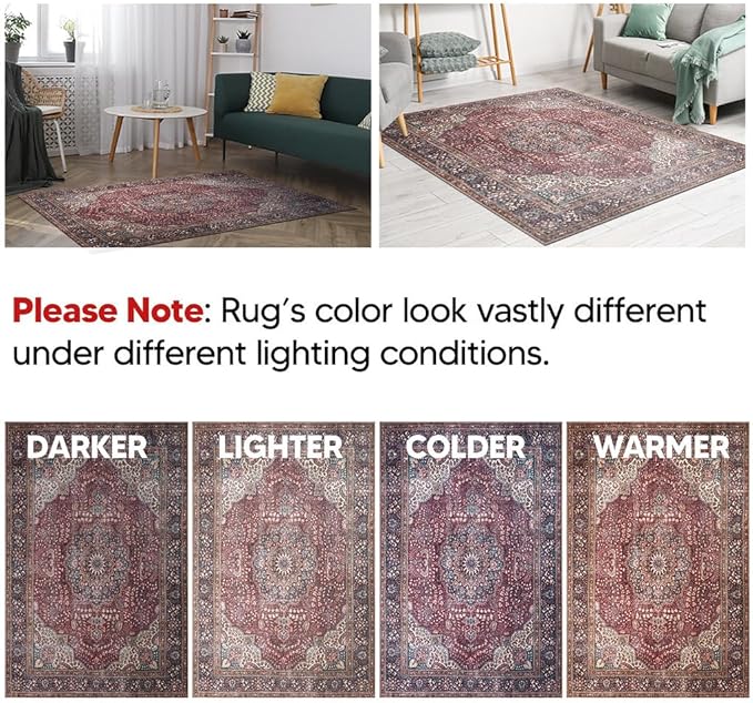 Keen Home Design 5x7 Rug - Machine Washable Area Rug with Non-Slip Backing, Ideal for Living Room, Dining Room, Bedroom - Vintage, Easy Clean, Durable, Low Pile Rug - (5' x 7')-Ruum Studio Home