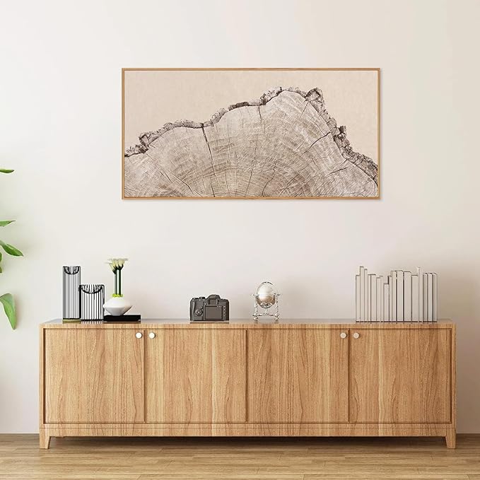 SIGNINART Large Tree Ring Framed Canvas Wall Art, Rustic Beige Wooden Wall Decor, Neutral Nature Wood Stump Artwork, Modern Art Prints for Bedroom Living Room Office 20"x40"-Ruum Studio Home