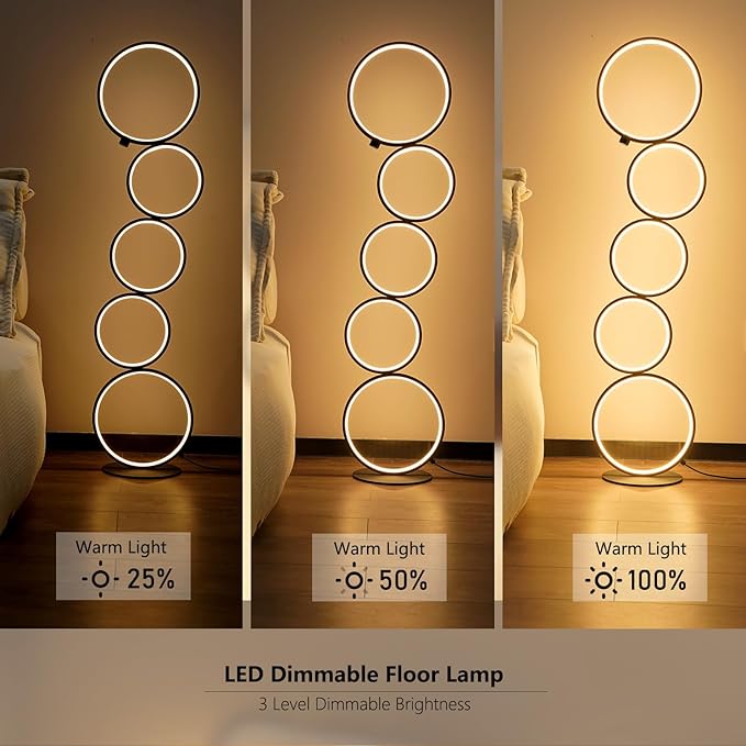 NUÜR 43.3" Modern Floor Lamp, LED Floor Lamp for Living Room, Dimmable, Circle Standing Lamp, Energy-Saving, Unique Lamp for Bedroom, Office, Home-Ruum Studio Home