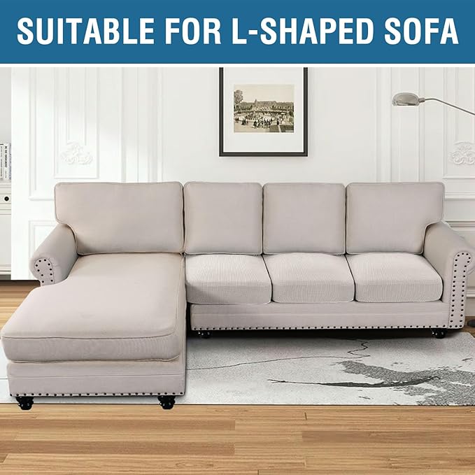 H.VERSAILTEX Super Stretch Individual Seat Cushion Cover Sofa Covers Couch Cushion Covers Slipcover Sets Thick Jacquard Textured Twill Fabric (3 Piece Sofa Cushion Covers, Ivory)-Ruum Studio Home