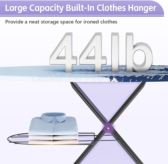 Full Size Ironing Board, 18x51 Iron Board with Metal Panel Stretchable Iron Rest, Adjustable Height Heavy Duty Heat & Scorch Resistant Cover Ironing Board, for Home, Laundry, Purple-Ruum Studio Home