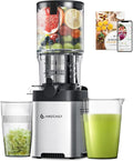 AMZCHEF Cold Press Juicer, Juicers Machines - 5.4" Large Feed Chute for Whole Fruits & Vegetables, Stainless Steel Slow Masticating Juice Easy to Clean, Large Auger, Triple Strainers, Silver-Ruum Studio Home
