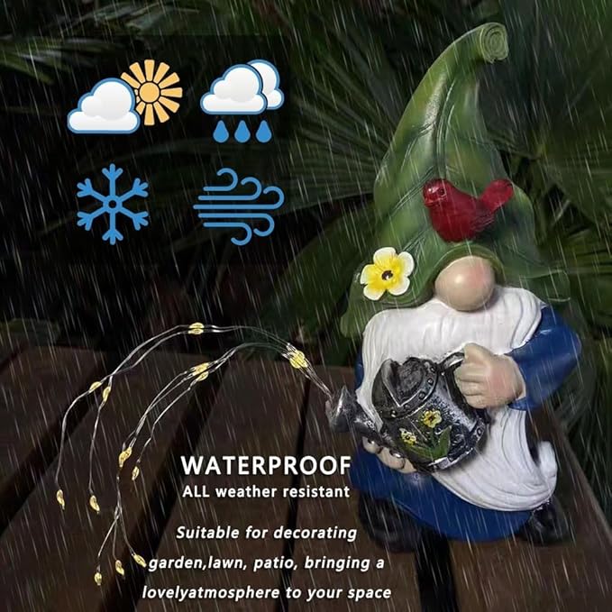Garden Gnomes Outdoor with LED Solar Light - 11’’Spring Gnomes Decorations for Home/Yard/Patio with Lantern - Solar Garden Statues (Teapot gnome)-Ruum Studio Home