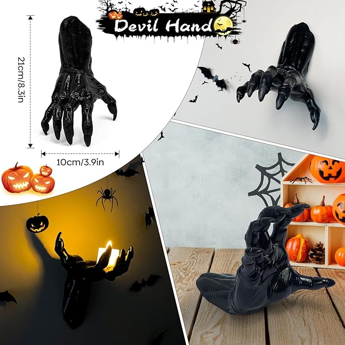 Halloween Decor Indoor, 4 Packs Creepy Reaching Hands with LED Candles, Life-Sized Gothic Wall Decor for Horror Decor, Spooky Halloween Decorations for Home, Party, Goth & Dark Academia Style-Ruum Studio Home