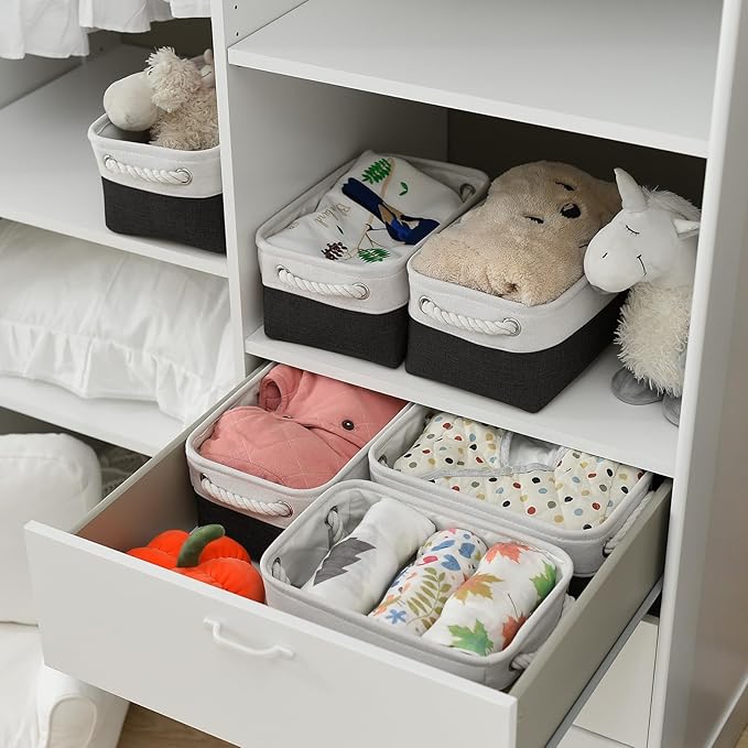 TheWarmHome Storage Bins for Shelves - 12x8x5.2 inch 1 Pack Storage Baskets for Gifts Empty for Closet Organizing Dog Gift Cloth Toy Cubes Box (White & Black)-Ruum Studio Home
