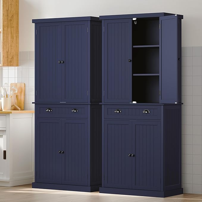 ARTPOWER 72" Tall Kitchen Pantry Storage Cabinet with Drawer and Adjustable Shelves, Pantry Cabinet for Kitchen, Bathroom or Hallway, Blue-Ruum Studio Home