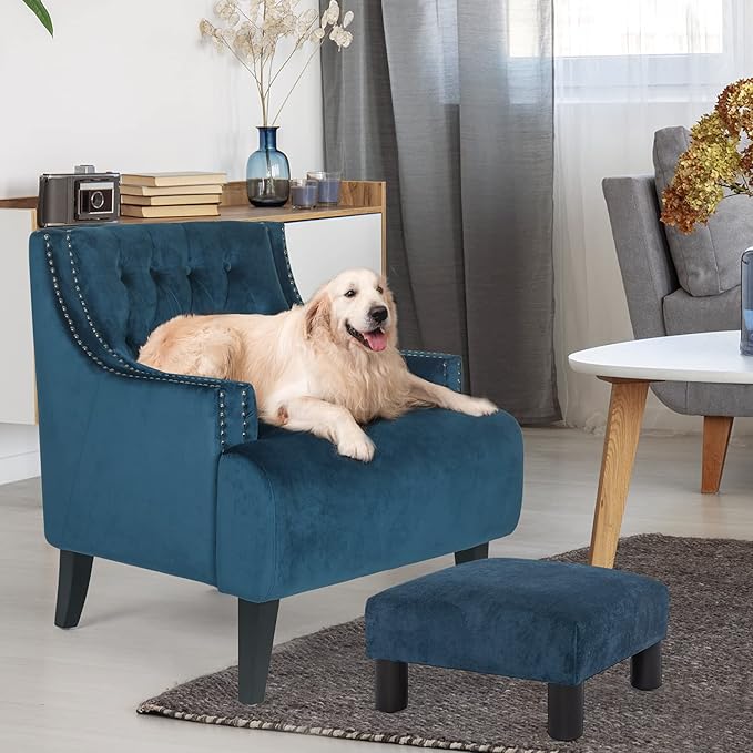 Joveco Small Foot Rest Stool Ottoman, 15" Fabric Square Short Low Footstool Upholstered Footrest for Chair, Under Office Desk, Living Room, Navy Blue-Ruum Studio Home