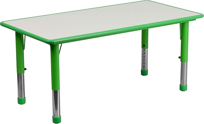 Flash Furniture Wren 23.625''W x 47.25''L Rectangular Green Plastic Height Adjustable Activity Table with Grey Top-Ruum Studio Home