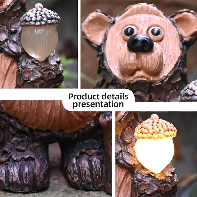 Bear Garden Figurines Outdoor Decor Solar Statue with LED Lights for Patio Lawn Yard Art Decoration Housewarming Garden Gift-Ruum Studio Home