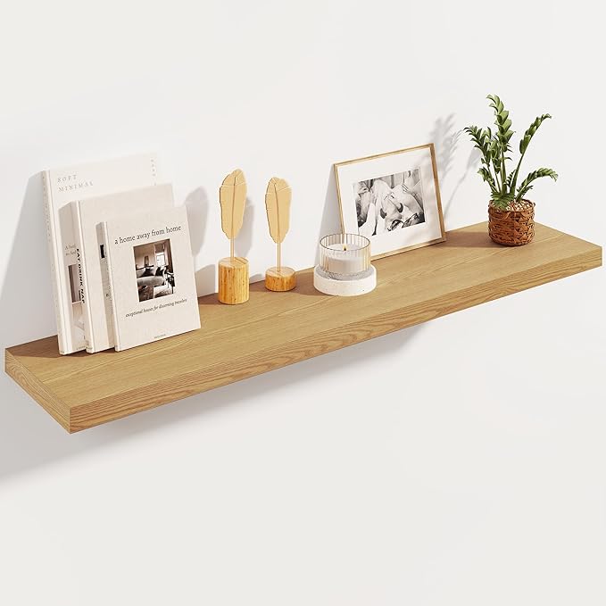 Fun Memories Floating Shelves, 8 Inch Deep Floating Shelves, Rustic Wood Fireplace Mantel 48 in Long, 48 x 8 Floating Wall Shelves for Living Room, Kitchen, Bedroom, Oak Color, 1 Pack-Ruum Studio Home