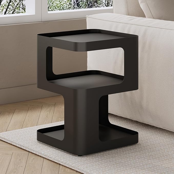 Modern Side Table, Metal Bedside Table Living Room, 3 Tier end Tables with Storage,Nightstand for Small Spaces, Living Room, Bedroom, Sturdy, No Assembly Required-Ruum Studio Home