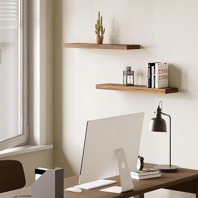 BAMEOS Floating Shelf,Wall Shelf,Decor Wall Mounted Shelves,Hanging Shelf Set L24xW6 for Bathroom Kitchen Living,Kitchen,Room Bedroom Storage, Rustic Brown-Ruum Studio Home