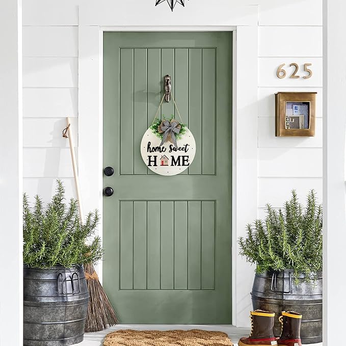 Interchangeable Welcome Sign for Front Door with 14 Changeable Icons, Farmhouse Front Porch Decor Rustic Wooden Wall Sign with 12 LED Lights, Outdoor Seasonal Welcome Home Decorations (White1)-Ruum Studio Home