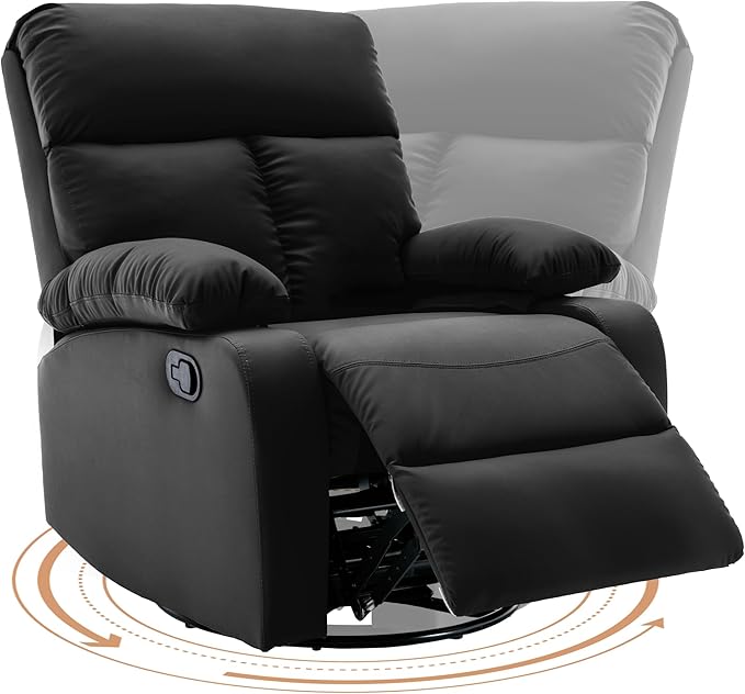 Swivel Rocker Recliner, Rocking Recliners Chair for Small Spaces, Small Rocker Recliner Chair, Nursery Rocking Chairs for Living Room, RV, Nursery, Black-Ruum Studio Home