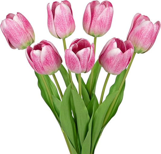 Artificial Tulips Flowers – 24" Long Stem Faux Tulips, 7PCS Real Touch Fake Pink Tulip for Vase, Farmhouse, Kitchen, Spring & Wedding Home Decor-Ruum Studio Home