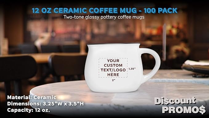Custom Glazed Campfire Coffee Mugs 12 oz. Set of 100, Personalized Bulk Pack - Perfect for Coffee, Tea, Espresso, Hot Cocoa, Other Beverages - White-Ruum Studio Home