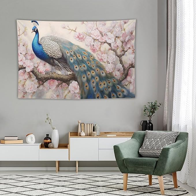 Peacock Tapestry Peacock Tapestries Fabric Wall Hanging Aesthetic Space Garden Indoor Outdoor Wall Art Tablecloth Bedspread Decoration for Bedroom Dormitory Living Room Home Decor 60"x90"-Ruum Studio Home