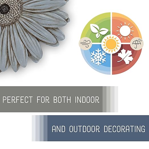 NAT & Jules Gerbera Daisy Flower Shaped Dimensional Indoor Outdoor 12 inch Cast Resin Decorative Garden Stepping Stone, Patio, Walkway Sculpture Yard Art, Stone Grey-Ruum Studio Home