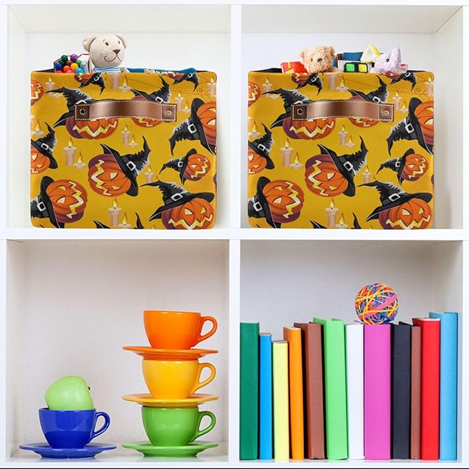 Storage Basket Bin Organizer Basket Collapsible Shelf Basket Cube with handle for Nursery Bedroom Bathroom, one sizex1, Pumpkin-Ruum Studio Home
