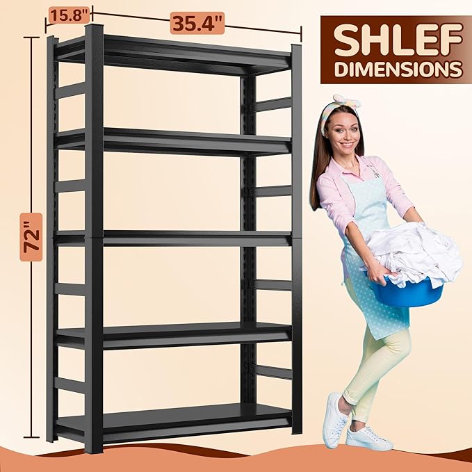 Laundry Shelf,5 Tier Over Washer and Dryer Storage Shelves,Adjustable Easy to Install,Space Saver Laundry Shelf Organizer,Utility Shelves for Balcony,Black,72”H*15.7”D*35.4“W-Ruum Studio Home