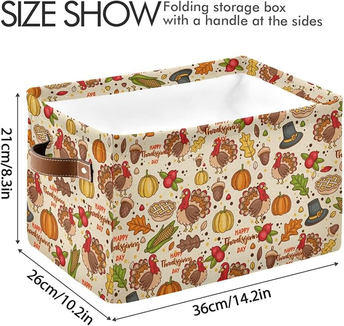 Storage Basket Thanksgiving Day Pumpkins Cube Storage Bins Organizer Bag Collapsible Closet Shelf Baskets with handle for Baby Cloth Pet Toy Book 14.2×10.2×8.3 IN-Ruum Studio Home