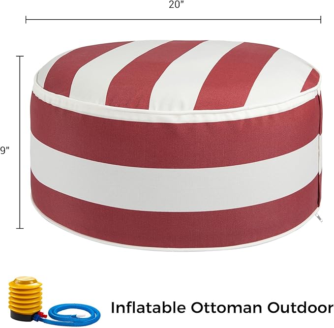 FUNHOME Inflatable Outdoor Ottoman with Air Pump,20"x9" Portable Patio Pouf,Water Resistant,Fade-Resistant,Round Blow Up Footrest Stools for Home Garden Camping Travel(Red White)-Ruum Studio Home