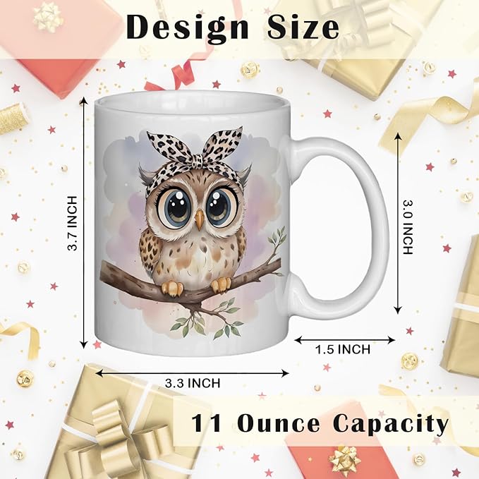 JINYO Coquette Leopard Bow Owl Mug, Cute Owl Coffee Cup, Gifts for Owls Lovers Women, Cute Wild Animal Ceramic Coffee Tea Mug 11 oz-Ruum Studio Home