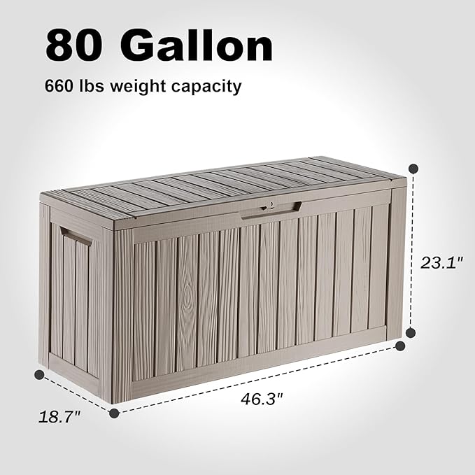 DRATO 80 Gallon Large Deck Box, Outdoor Storage Box for Patio Furniture, Patio Cushions, Gardening Tools, Pool Supplies 480lbs Weight Capacity,Waterproof Resin Storage Boxes-Ruum Studio Home