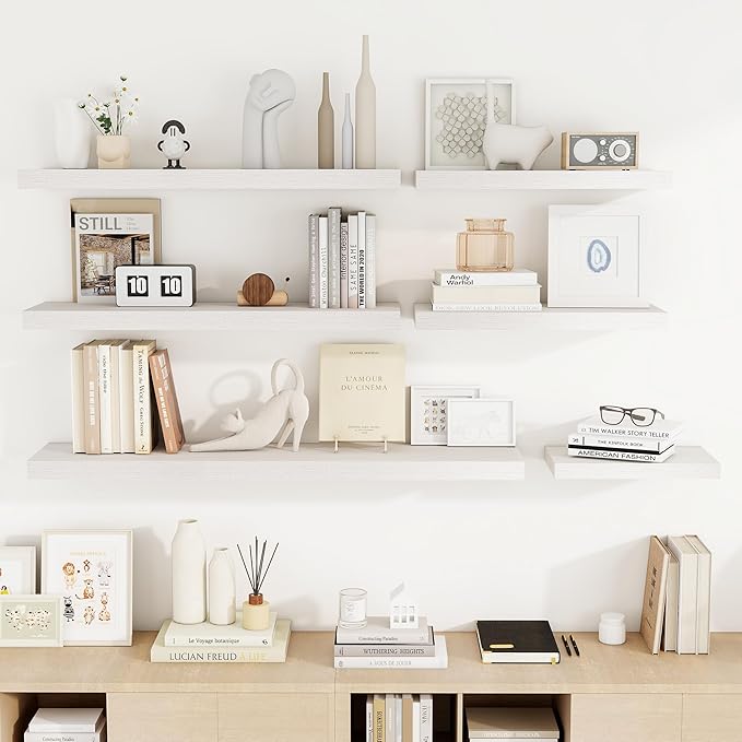 36 Inch Floating Shelves, 36"x9.25"x1.5" Inch Deep Floating Shelves for Wall, Wooden Shelves for Bathroom, Bedroom, Living Room, Cream White Oak-Ruum Studio Home