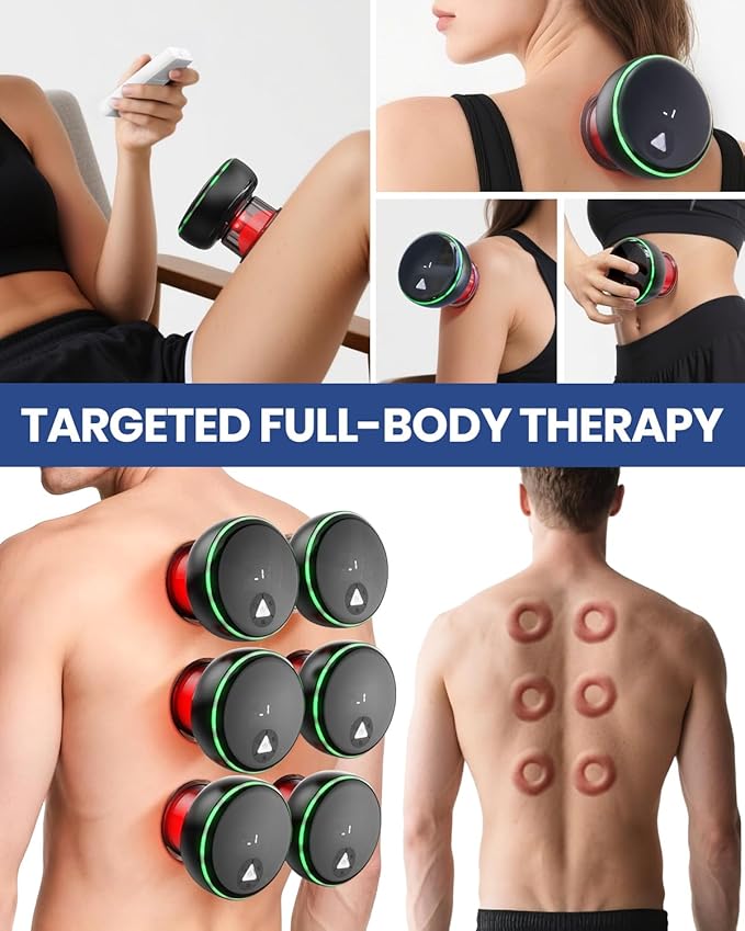 Electric Cupping Kit for Massage Therapy with Remote Controller - 32 Levels of Adjustable Suction & Heat, Portable Cupping Therapy Set for Back Pain Relief, Neck Muscle Soreness-Ruum Studio Home