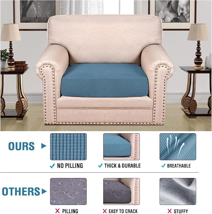 H.VERSAILTEX Super Stretch Individual Seat Cushion Covers Sofa Covers Couch Cushion Covers Slipcover Sets Thick Jacquard Textured Twill Fabric (1 Piece Chair Cushion Cover, Dusty Blue)-Ruum Studio Home