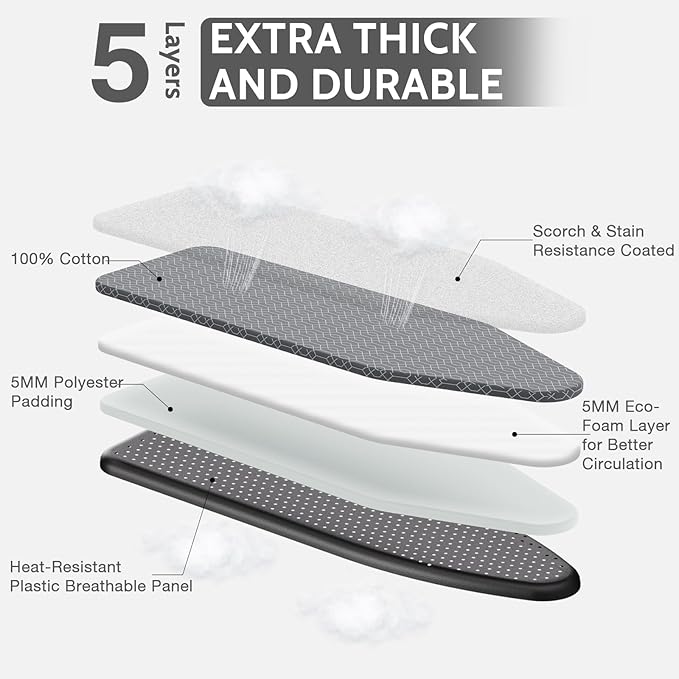 APEXCHASER Full Size Ironing Board with Iron Rest, Lightweight Iron Board with Height Adjustable, Extra Thick Heat-Resistant Cover with Padding, Heavy-Duty Sturdy Metal Legs, 43x13 Grey-Ruum Studio Home