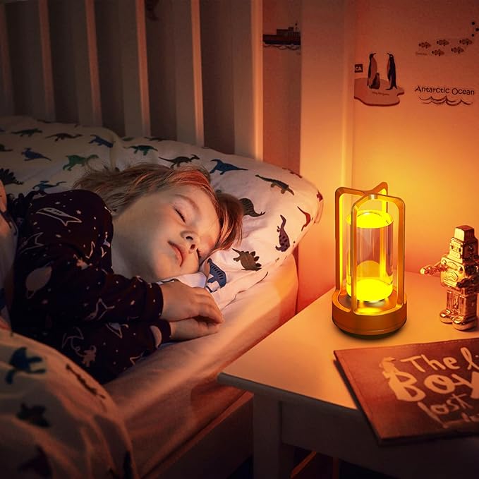 Portable Table Lamp for Outdoor Indoor: Cordless Rechargeable Desk Lamp with 3 Color Stepless Dimmable - Metal Battery Operated Small Lantern Light for Restaurant/Bedroom/Bar/Coffee Shop/Camping-Ruum Studio Home
