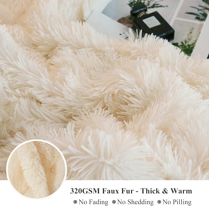 XeGe Luxury Faux Fur Blanket, Ivory Soft Big Fluffy Throw, Shaggy Plush Decorative Couch Blanket, Cute Off White Furry Fuzzy Throw for Bed Bedroom Living Room Beige, 60x90-Ruum Studio Home