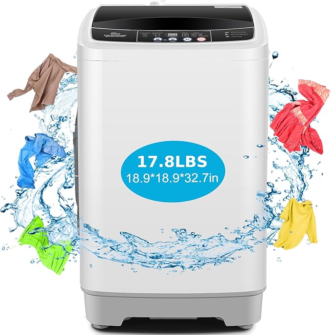 Nictemaw Portable Washing Machine 17.8Lbs Capacity Portable Washer with Drain Pump 2.4Cu.ft Full-Automatic Compact Washer with 10 Programs 8 Water Level for Home, Apartment, RV, Dorms-Ruum Studio Home