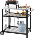 Stainless Steel Grill Cart Pizza Oven Stand Trolley Table with Wheels Pizza Cart Three-Shelf Movable Food Prep Work Dining Table with Double-Shelf Heavy Duty Outdoor 31.5" x 24 x 33.5-Ruum Studio Home