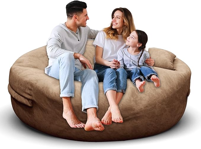 Bean Bag Chair for Adults 5FT,Soft Removable Cover for Teens/Girls Bedroom,Fluffy Giant Round Floor Beanbag Lounger Chairs (No Filler,Tan)-Ruum Studio Home