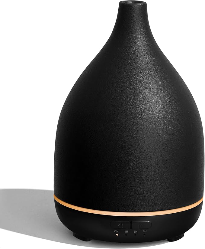 InnoGear Oil Diffuser, 300ML Ceramic Diffuser for Essential Oils Handcrafted Aromatherapy Diffuser Ultrasonic Cool Mist Humidifier with 4 Timers Waterless Auto Off for Room Office, Black-Ruum Studio Home