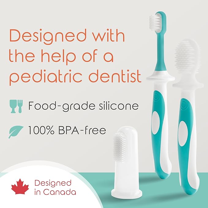 Cherish Baby Care Baby Toothbrush & Toddler Toothbrush Set (0-2 Years) - BPA-Free & Safety-Tested, 2023 Award Winner, Food-Grade Silicone (Teal)-Ruum Studio Home