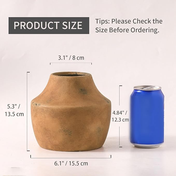 Mitt&Ditt Ceramic Flower Vase, 5.3 inch Pottery Farmhouse Rustic Vase, Handcrafted Weathered Vases, Small Flower Terracotta Vases for Home Decor, Living Room, Table, Shelf, Mantel-Ruum Studio Home
