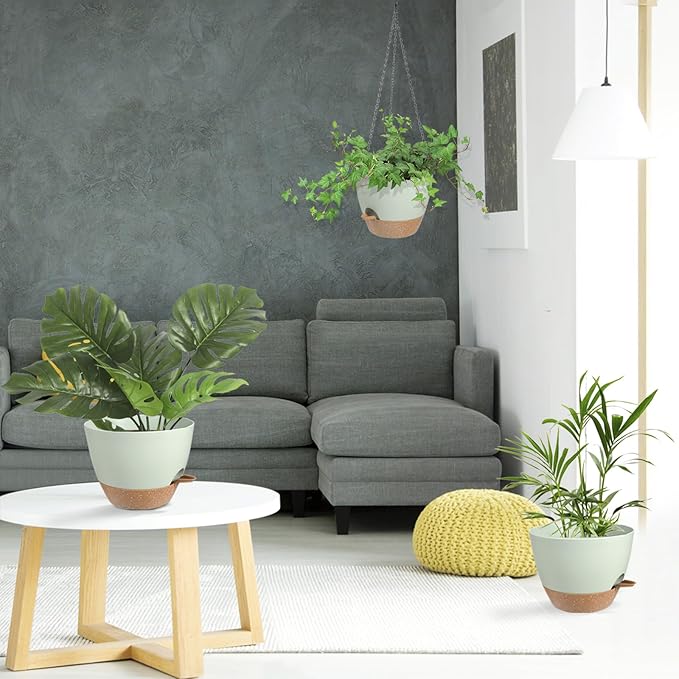 Hanging Planters for Indoor Outdoor Plants, 1 Set Self Watering Hanging Pot with Drainage Holes & Removable Tray (Green-12inch, 12'')-Ruum Studio Home