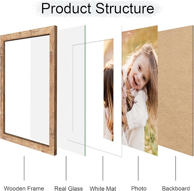 10x14 Picture Frame Set of 4, 10 x 14 Wood Photo Frames with Mat for 8x12 or 30x40cm Diamond Painting Art, Wooden Frame with Real Glass Cover for Wall and Tabletop Display,Brown-Ruum Studio Home