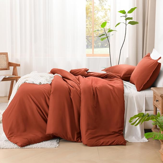 Litanika Burnt Orange California King Comforter Set - 3 Pieces Terracotta Cal King Lightweight Soft Solid Bed Comforter, Oversized Fluffy Quilt Blanket Bedding Set (104x96In, 2 Pillowcases)-Ruum Studio Home