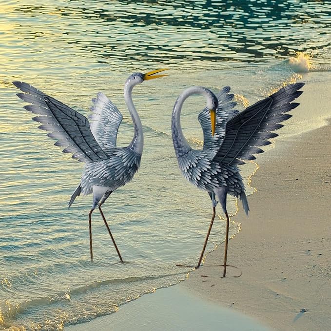 24-27 Inch Standing Crane Garden Sculptures & Statues, Crane Metal Yard Art for Backyard, Lawn, Patio, Porch, Birthday, Wedding Decorations, Gray-Ruum Studio Home